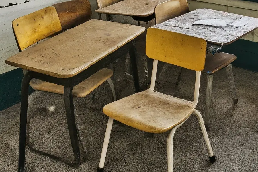 Old Desks and Chairs from an Elementary School in Riverside County that needed to be disposed of by Corona Junk Removal & Property Maintenance LLC